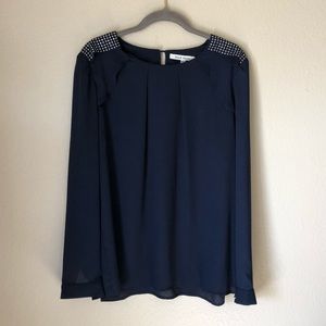 Flowy Rhinestone Navy Shirt